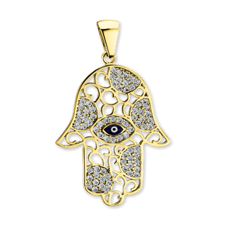 Sterling Silver Hamsa Pendant with Evil Eye (34 x 20 mm)