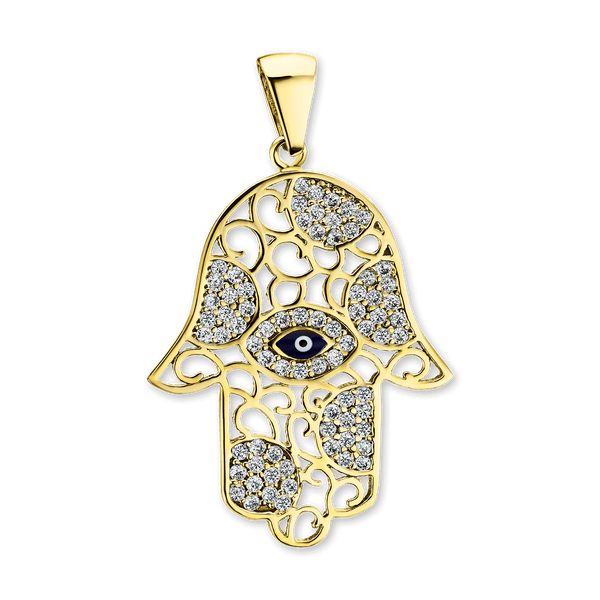 Sterling Silver Hamsa Pendant with Evil Eye (34 x 20 mm)