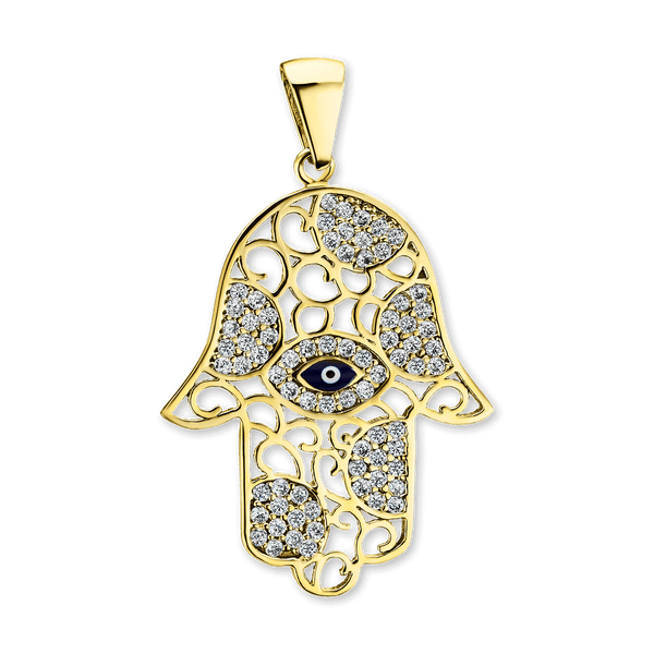 Sterling Silver Hamsa Pendant with Evil Eye (34 x 20 mm)