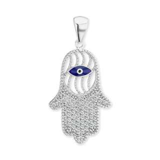 Sterling Silver Hamsa Pendant with Evil Eye (32 x 16 mm)