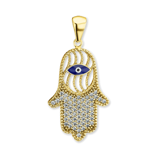 Sterling Silver Hamsa Pendant with Evil Eye (32 x 16 mm)