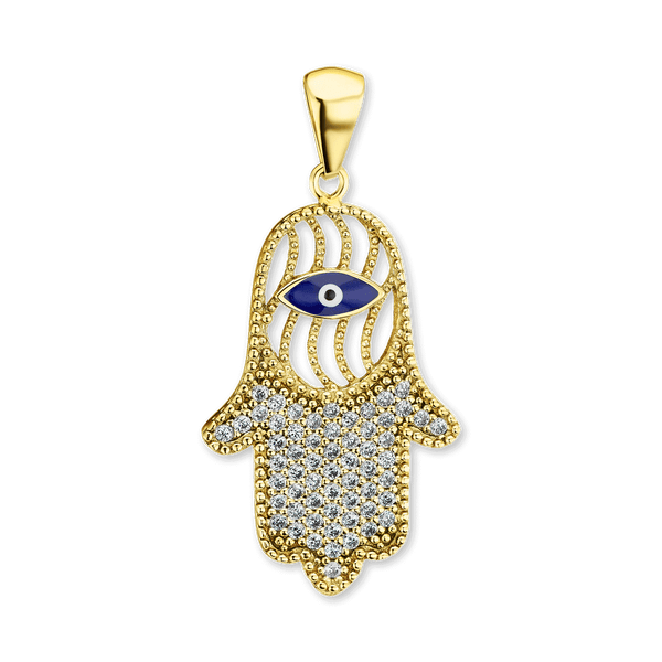 Sterling Silver Hamsa Pendant with Evil Eye (32 x 16 mm)