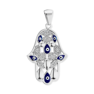 Sterling Silver Hamsa Pendant with Evil Eye (34 x 18 mm)