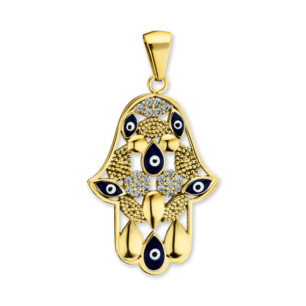 Sterling Silver Hamsa Pendant with Evil Eye (34 x 18 mm)