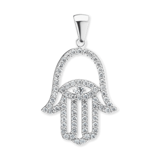 Sterling Silver Hamsa Pendant with Evil Eye (30 x 18 mm)