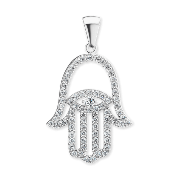 Sterling Silver Hamsa Pendant with Evil Eye (30 x 18 mm)