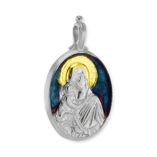 Sterling Silver Madonna and Child Pendant and Medallions with Ember Finish (41 x 25 mm)