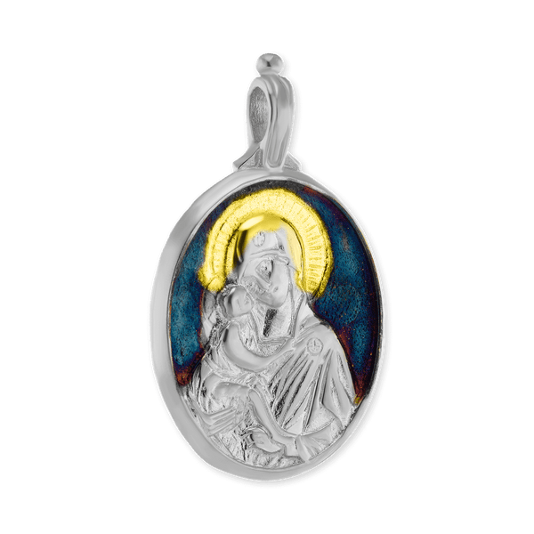 Sterling Silver Madonna and Child Pendant and Medallions with Ember Finish (41 x 25 mm)