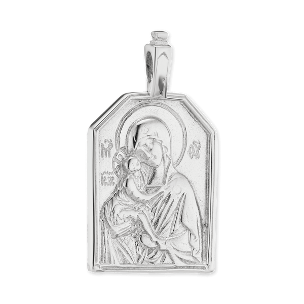 Sterling Silver Madonna and Child Byzantine Double-Sided Pendant (42 x 23 mm)