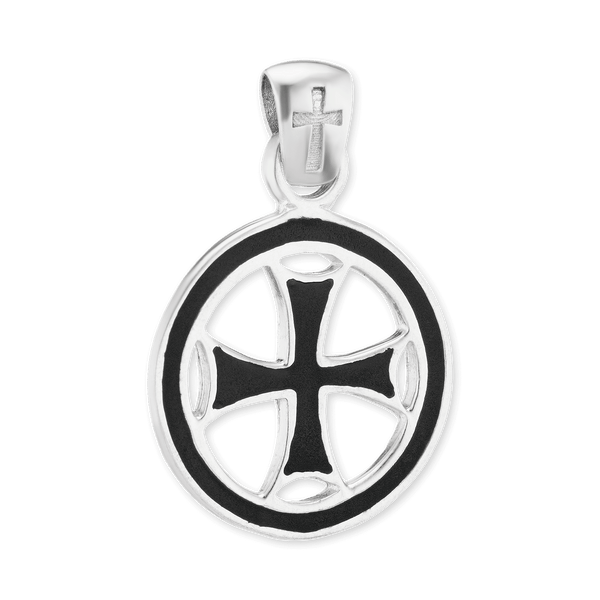 Sterling Silver Pattée Cross Medallions with Black Enamel (31 x 22 mm)