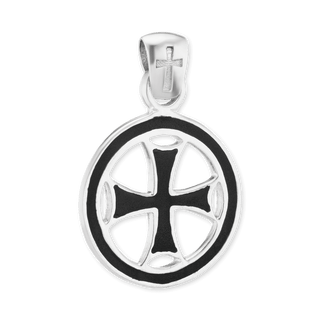 Sterling Silver Pattée Cross Medallions with Black Enamel (31 x 22 mm)