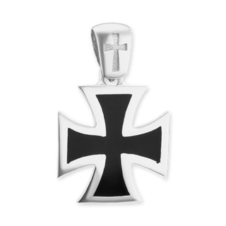 Sterling Silver Pattée Cross Medallions with Black Enamel (27 x 17 mm)