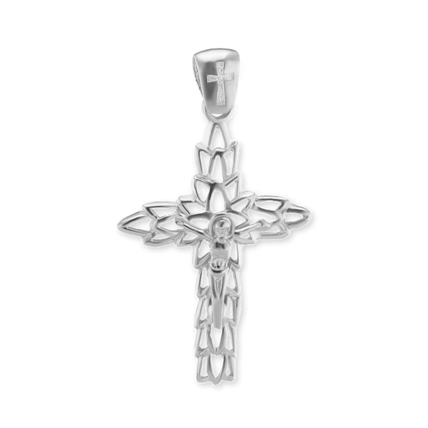 Sterling Silver Filigree Olive Leaf Crucifix Pendant (39 x 23 mm)