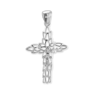 Sterling Silver Filigree Olive Leaf Crucifix Pendant (39 x 23 mm)