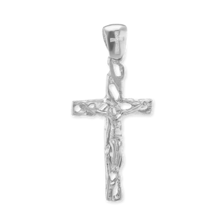 Sterling Silver Filigree Wooded Crucifix Pendant (27 x 14 mm)