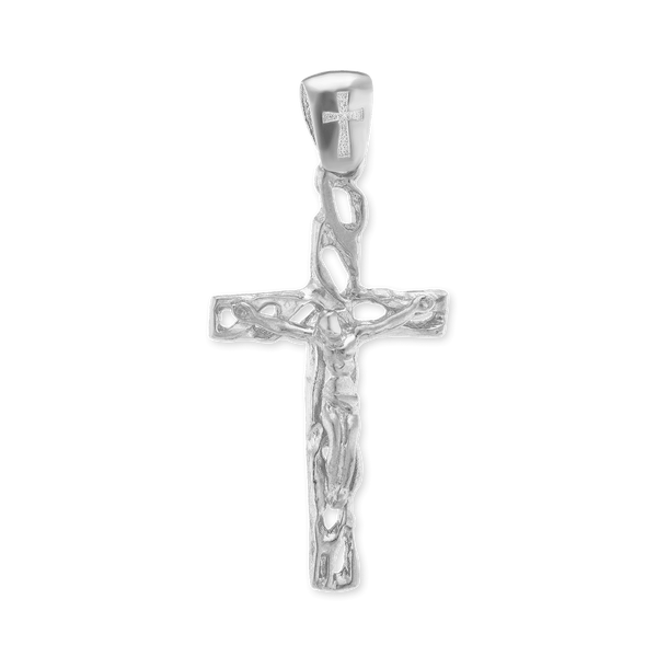 Sterling Silver Filigree Wooded Crucifix Pendant (27 x 14 mm)