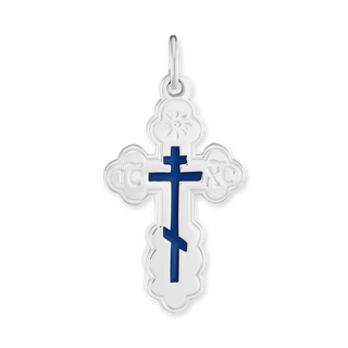 Sterling Silver Orthodox Cross and Crucifix Pendant with Blue Enamel (32 x 17 mm)