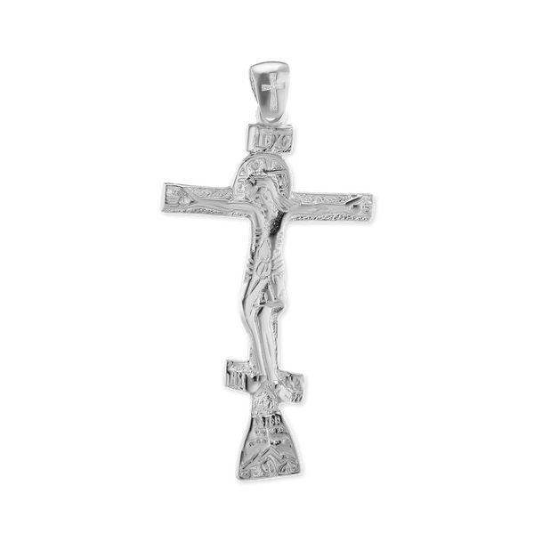 Sterling Silver Orthodox Cross and Crucifix Pendant (64 x 32 mm)