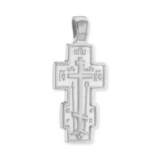 Sterling Silver Double-Sided Orthodox Cross and Crucifix Pendant (32 x 14 mm)
