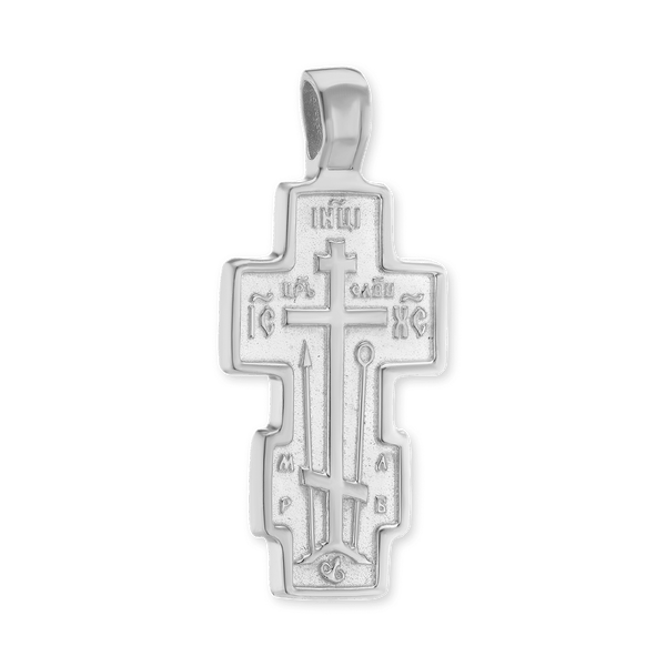 Sterling Silver Double-Sided Orthodox Cross and Crucifix Pendant (32 x 14 mm)