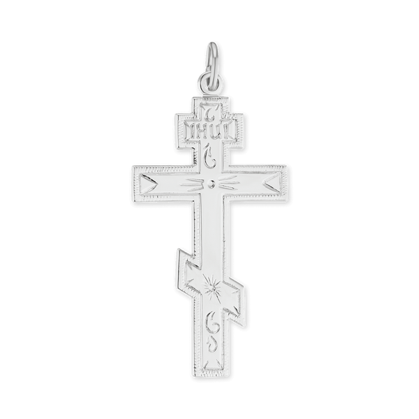 Sterling Silver Orthodox Cross and Crucifix Pendant (45 x 22 mm)