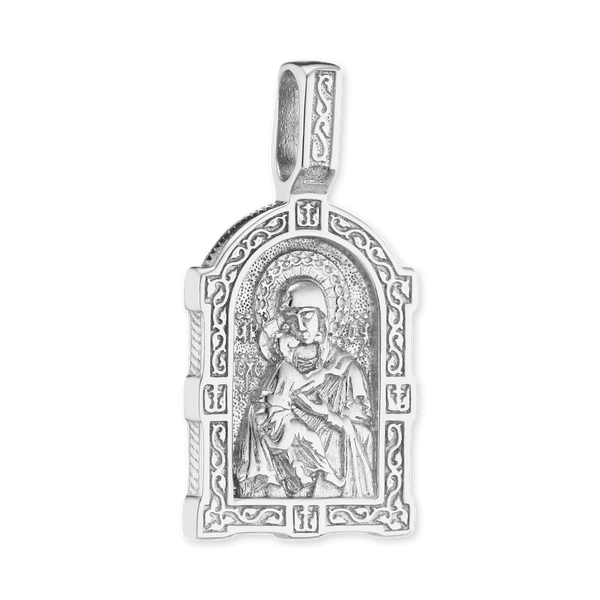 Sterling Silver Madonna and Child Byzantine Double-Sided Pendant (31 x 15 mm)