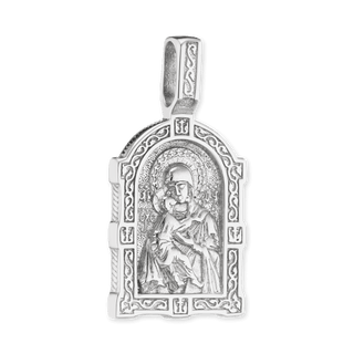 Sterling Silver Madonna and Child Byzantine Double-Sided Pendant (31 x 15 mm)