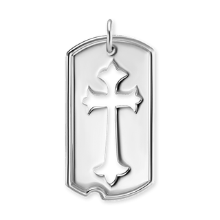 Sterling Silver Trefoil Cross Dog Tag Christian Novelty Pendant (32 x 16 mm)