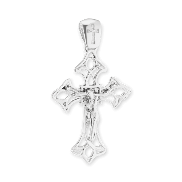 Sterling Silver Filigree Trefoil Crucifix Pendant (32 x 18 mm)