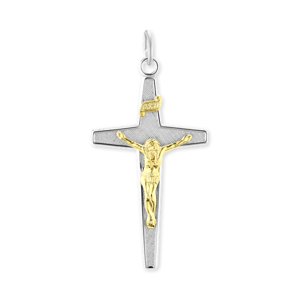 Sterling Silver Two-Tone Tapered Crucifix Pendant (40 x 21 mm)