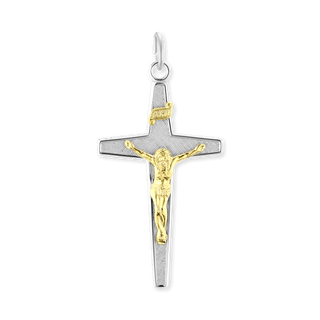 Sterling Silver Two-Tone Tapered Crucifix Pendant (40 x 21 mm)