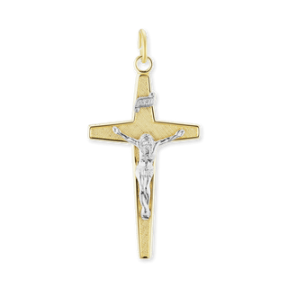 Sterling Silver Two-Tone Tapered Crucifix Pendant (40 x 21 mm)