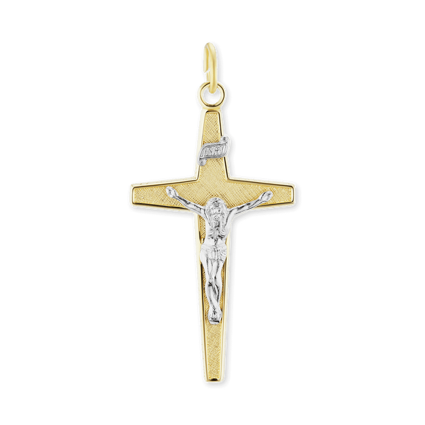 Sterling Silver Two-Tone Tapered Crucifix Pendant (40 x 21 mm)