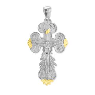 Sterling Silver Two-Tone Baroque Crucifix Pendant (80 x 43 mm)