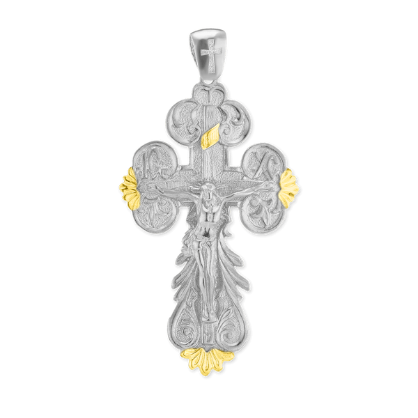 Sterling Silver Two-Tone Baroque Crucifix Pendant (80 x 43 mm)