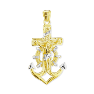 Sterling Silver Two-Tone Mariner Anchor Crucifix and Cross Pendant (55 x 29 mm)