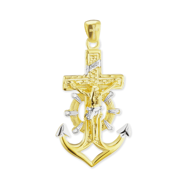 Sterling Silver Two-Tone Mariner Anchor Crucifix and Cross Pendant (55 x 29 mm)