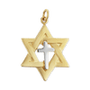 Sterling Silver Two-Tone Star of David Pendant with Cross (29 x 18 mm)