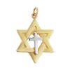 Sterling Silver Two-Tone Star of David Pendant with Cross (29 x 18 mm)