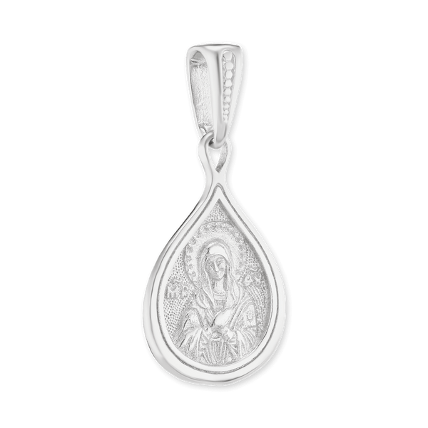 Sterling Silver Virgin Mary Byzantine Double-Sided Pendant (32 x 14 mm)