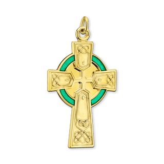 Sterling Silver Celtic Cross Pendant with Green Enamel (35 x 20 mm)