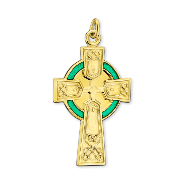 Sterling Silver Celtic Cross Pendant with Green Enamel (35 x 20 mm)