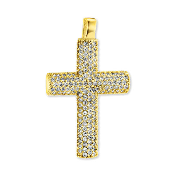 Sterling Silver Classic Cross Pendant with Cubic Zirconia (34 x 21 mm)