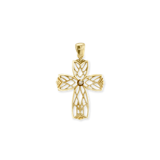 Sterling Silver Filigree Lattice Cross Pendant (38 x 23 mm)