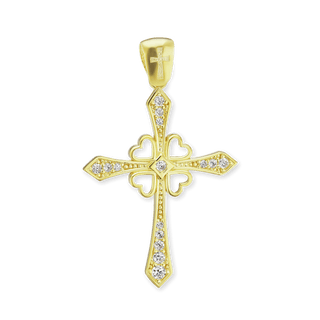 Sterling Silver Clover Cross Pendant with Cubic Zirconia (36 x 22 mm)