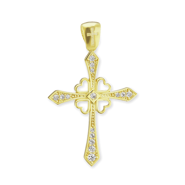 Sterling Silver Clover Cross Pendant with Cubic Zirconia (36 x 22 mm)