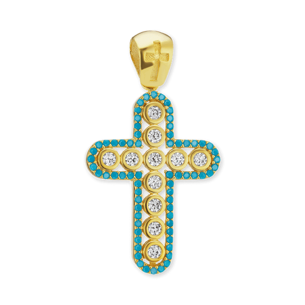 Sterling Silver Classic Cross Pendant with Light Blue Cubic Zirconia (36 x 19 mm)