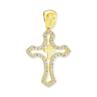 Sterling Silver Double Cross Pendant with Cubic Zirconia (32 x 19 mm)