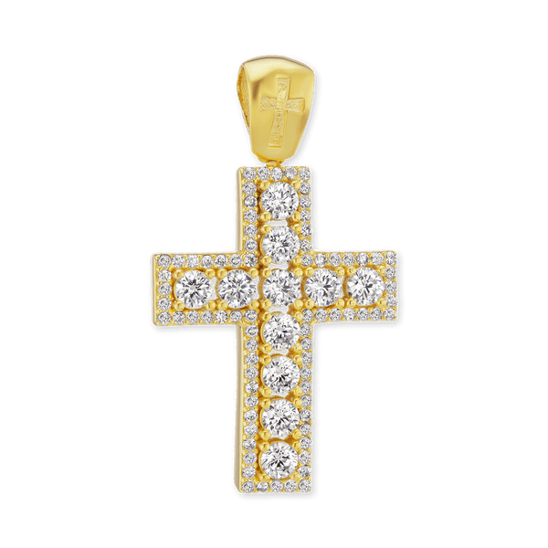 Sterling Silver Classic Cross Pendant with Cubic Zirconia (36 x 19 mm)