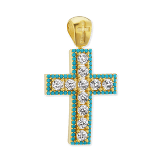 Sterling Silver Classic Cross Pendant with Light Blue Cubic Zirconia (36 x 19 mm)